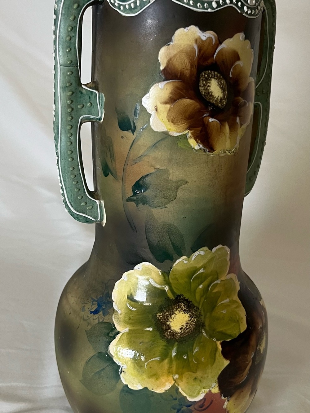 Hand-Painted Green Floral Decorative Vase
